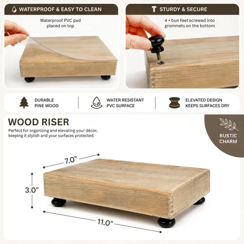 Vista 2 de Elevador de madera para encimera de cocina, elevadores de madera para soporte de jabón de 10.9 x 7 pulgadas, bandeja de baño, bandeja de encimera