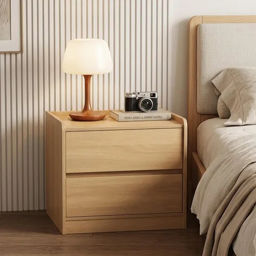 Vista 6 de HIPIHOM Mesita de noche de madera, mesita de noche con 2 cajones