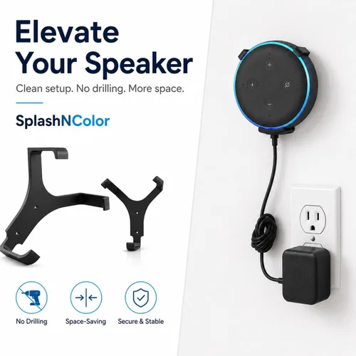 Vista 5 de Soporte de pared para Amazon Echo Dot – Percha de enchufe que ahorra espacio No requiere taladrar Gestión de cables integrada Soporte