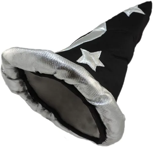 Vista 2 de Sombrero de hechicero mago puntiagudo negro y plateado