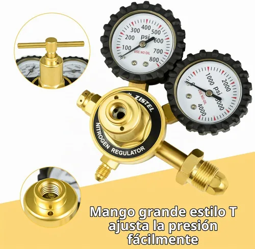 Vista 4 de Regulador de nitrógeno con manguera de 6.6 pies, 0-800 PSI, entrada CGA580