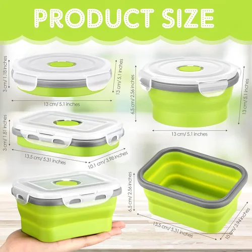 Vista 2 de 8 recipientes pequeños de silicona plegables de almacenamiento de alimentos con tapas herméticas apilables de silicona para preparar comidas