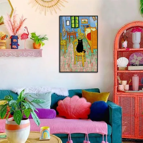 Vista 8 de XMJJQQ Lienzo enmarcado negro de Vincent Van Gogh, arte para pared, impresiones famosas, pintura para dormitorio en Arles, divertido póster estético