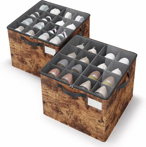 Vista 8 de Varhomax Shoe Organizer Box for Closet, Fabric Shoe Storage Bin with Adjustable Dividers & Clear Cover, Holds up 16-32 Pairs of Sneakers & Sandals