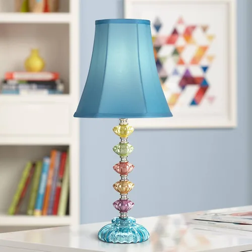 Vista 2 de 360 Lighting Lámpara de mesa tradicional estilo bohemio chic de 21" de alto, pantalla de vidrio multicolor telón azul turquesa orquídea decorativa