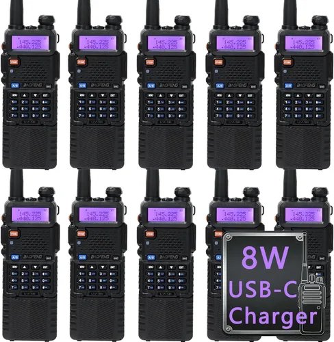 Vista 10 de Baofeng UV-5R Radio bidireccional Radio de mano jamón de largo alcance Walkie Talkies 10 UV5R Radio, Flaslight, Rechargeable, Dual Band, Amateur