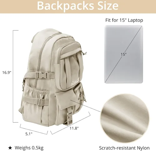 Vista 5 de AoMoon - Mochila Kawaii Linda, Mochila de Colores Pastel para Niñas y Adolescentes, Mochilas Estéticas para Estudiantes con Pin Kawaii y Accesorios