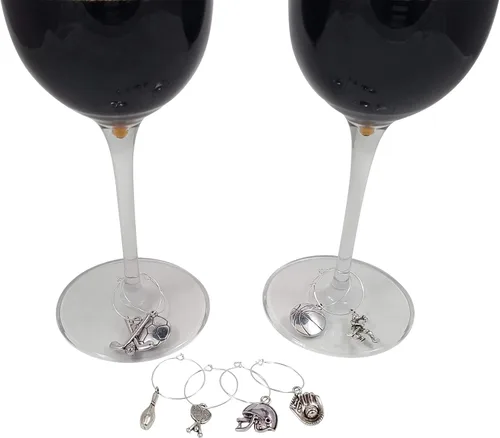 Vista 4 de Palm City Products Dijes de vino con temática deportiva, juego de 8 piezas de dijes de vino, gran regalo para fanáticos del deporte, Acero aleado