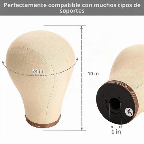 Vista 3 de Cabeza de peluca de 20 pulgadas, cabeza de bloque de maniquí de lona de corcho con soporte para hacer pelucas (20 pulgadas)