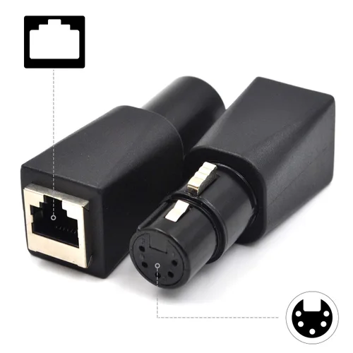 Vista 2 de Paquete de 4 conectores DMX a RJ45 Adaptador XLR de 5 pines a conector Ethernet hembra, cable Ethernet CAT-5 como cable DMX512