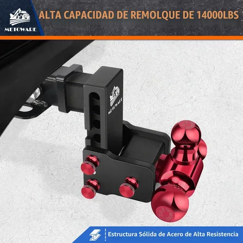 Vista 2 de METOWARE Enganche de remolque ajustable para receptor de 2" Tri-Ball 4 Negro + rojo