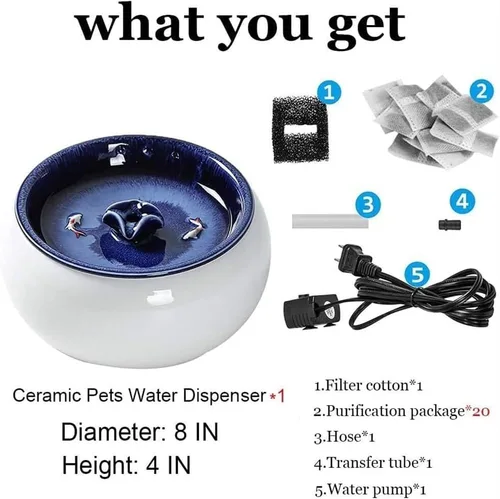 Vista 2 de REAGAR Fuente de agua de cerámica para gatos con 2 juegos de filtros de repuesto y dispensador automático de agua para gatos, diseño fácil