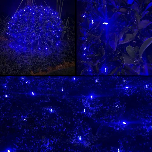 Vista 2 de Luces de red de Navidad para exteriores, 120 luces LED de 5 pies x 6 pies, luces de decoración de Navidad, 8 modos, red de luces de malla