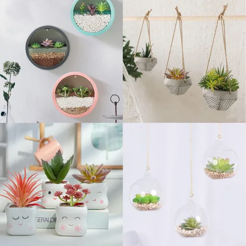 Vista 7 de CCINEE 18 plantas suculentas artificiales, mini surtido verde flocado falso Echeveria realista agave floral de loto sintético para paisaje, jardín