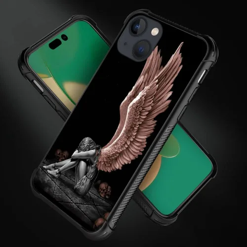 Vista 6 de DAIZAG Funda compatible con iPhone 14 Pro Max, protección contra arañazos, diseño de alas de ángel para niña