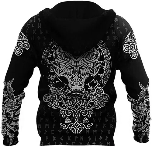 Vista 2 de Novelty Viking Fenrir Wolf Hoodie 3D Printed Hoodie Pullover Jacket With Pockets Men's Long Sleeve Sweatshirt