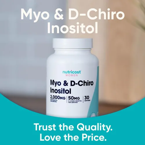 Vista 5 de Nutricost Myo Inositol y D-Chiro Inositol para mujeres 2000mg, 120 cápsulas, 2000mg Myo y 50mg D-Chiro por porción, 30 porciones, apto