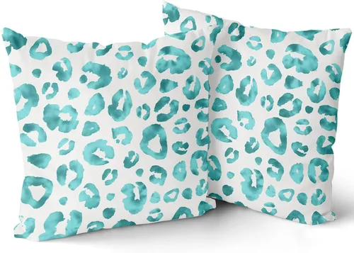 Vista 2 de Juego de 2 fundas de almohada con estampado de leopardo gris aguamarina de 16 x 16 pulgadas, diseño de guepardo gris acuarela y blanco, fundas