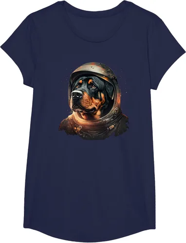 Vista 65 de Divertida camiseta Rottweiler con diseño de astronauta rottweiler en galaxia espacial, Negro