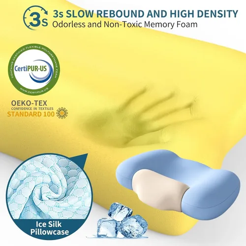 Vista 7 de Almohada cervical para aliviar el dolor de cuello, almohada ergonómica de contorno de espuma viscoelástica para dormir, almohada ortopédica de apoyo