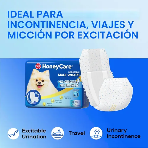 Vista 9 de HONEY CARE All-Absorb A27 - Envoltura para perro macho, 50 unidades, extra pequeña