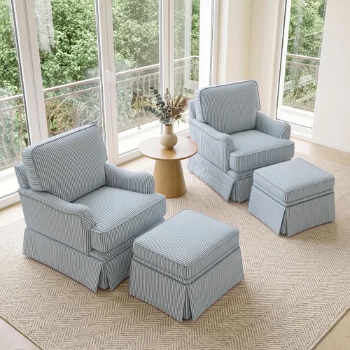Vista 26 de Silla decorativa giratoria con otomana de almacenamiento, gris a rayas
