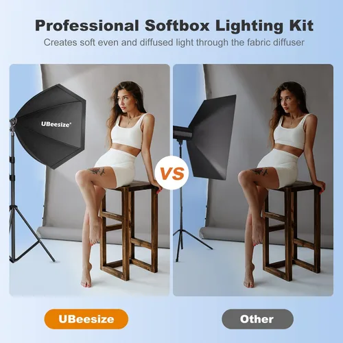 Vista 4 de UBeesize Softbox Kit de iluminación para fotografía, 30 x 30 pulgadas, kit de iluminación profesional Softbox con 2 bombillas de 40 W E26 Socket