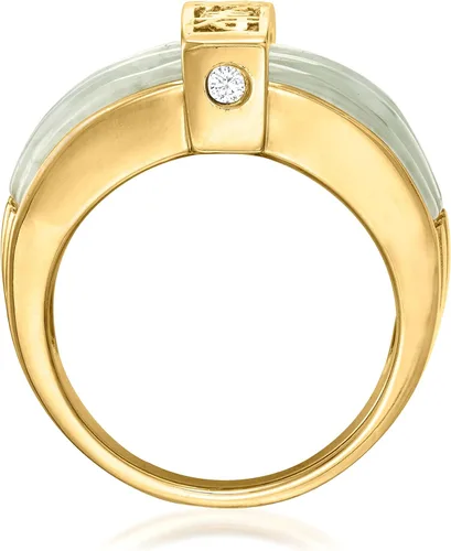 Vista 4 de Ross-Simons Jade Fortuna, Prosperidad, Longevidad Anillo con oro de 18 quilates sobre plata esterlina