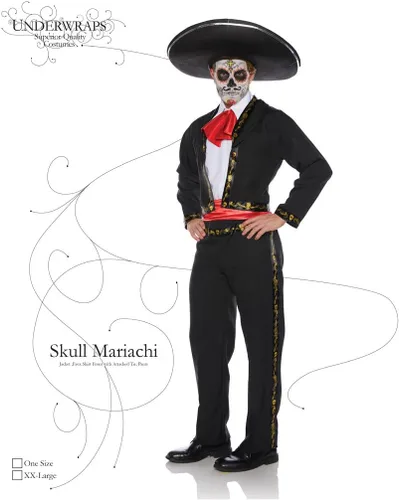 Vista 3 de UNDERWRAPS mens Day of the Dead Gold Ribbon Sugar Skull Mariachi Costume