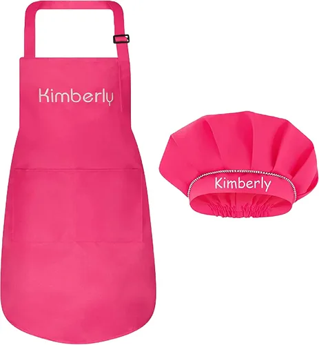 Vista 8 de Juego de delantal personalizado y sombrero de chef, bonito disfraz de chef para niños, delantales con bolsillos para cocinar, pintar, fiestas