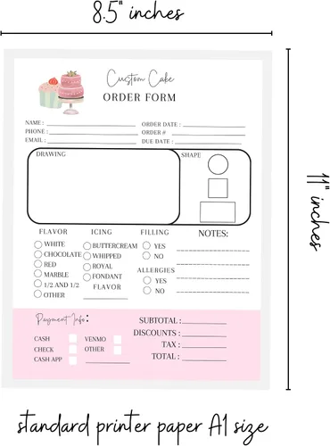 Vista 4 de Hojas de formulario de pedido de pastel personalizadas Paquete de 50 para panaderos, postres, bodas, fiestas de cumpleaños, libro de formularios
