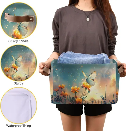Vista 8 de senya Cesta de almacenamiento 1 unids grande plegable bolsa de ropa rectangular plegable tela cesta de lavandería plegable cubo de lavado plegable