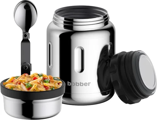 Vista 8 de BOBBER Tarro de alimentos aislado de acero inoxidable de 16 oz con boca extra ancha, cuchara y tazón integrados, mantiene el calor durante 10 horas