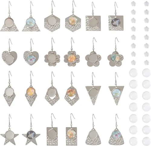 Vista 11 de FASHEWELRY 20 piezas bandejas de bisel de acero inoxidable para aretes geométricos configuración de bisel en blanco corazón luna redondos aretes