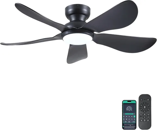Vista 13 de Kviflon Ventiladores de techo de 46 pulgadas modernos con luces, ventilador de techo de montaje empotrado con control remoto/APP, 3 aspas curvas