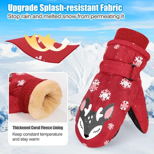 Vista 2 de MoKo Manoplas de esquí para niños, guantes de esquí aislados impermeables para niñas y niños, guantes de nieve de invierno para niños