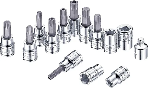 Vista 3 de 37 piezas S2 Star Bit Socket y juego de zócalo externo, 1/4 pulgadas, 3/8 pulgadas y 1/2 pulgadas - (T8- T55 /TT8 - TT55, E4- E18)