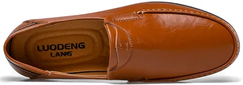 Vista 4 de LUODENGLANG Mocasines de cuero genuino de primera calidad para hombre, zapatos casuales sin cordones para conducir, mocasines para hombre, ligeros