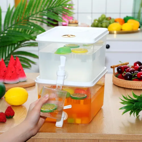 Vista 6 de Domensi Paquete de 2 dispensadores de bebidas de 1.5 galones para refrigerador con grifo dispensador de agua, tapas a prueba de fugas, pantalla