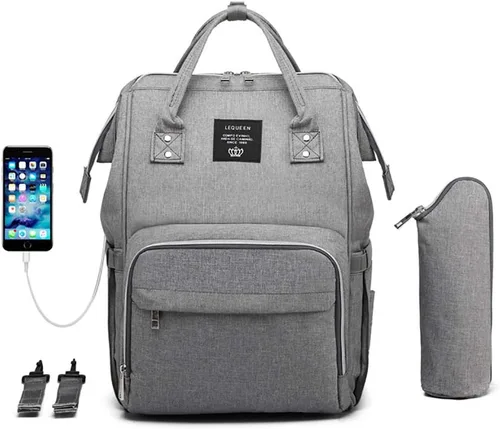 Vista 8 de Mochila para pañales para mamá y papá, bolsa cambiadora de maternidad con correas para cochecito (camuflaje)