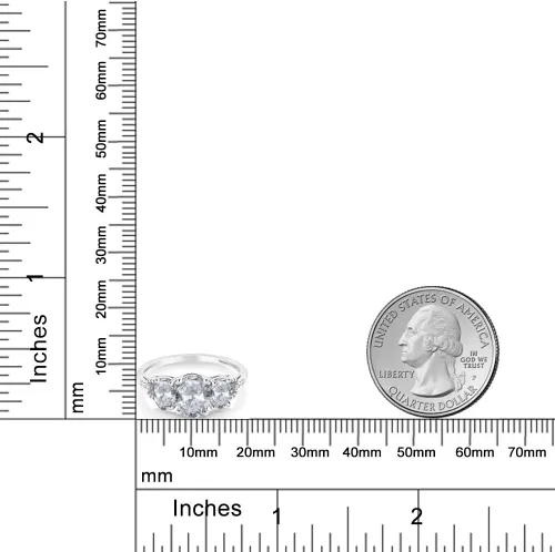 Vista 9 de Anillo de compromiso ovalado de oro blanco de 10 quilates con piedra natal y topacio blanco de 3 piedras con detalles de diamante Centro de 0.315