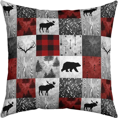 Vista 33 de Erosebridal Funda de almohada rústica de oso de 16 x 16 pulgadas, funda de almohada cuadrada decorativa de cuadrícula de búfalo, funda de almohada