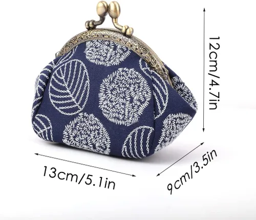 Vista 6 de Oyachic Monederos de hoja redonda Cambio Bolsa de Cambio Beso Cierre Billetera de Lona Embrague Bolsa Mujeres Niñas Llavero Titular, Azul mezclilla