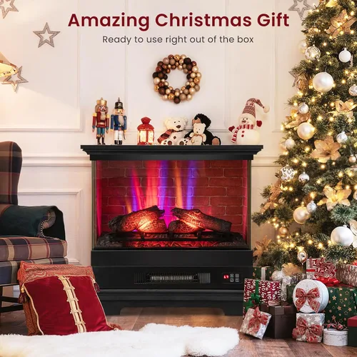Vista 2 de SIMOE Chimenea eléctrica de 27 pulgadas, chimenea independiente con chimenea, llama 3D y 7 colores de llama, protección contra sobrecalentamiento