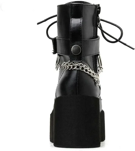 Vista 3 de Caradise Botas góticas de combate punk, con plataforma gótica, tacón grueso, con cordones, para mujer