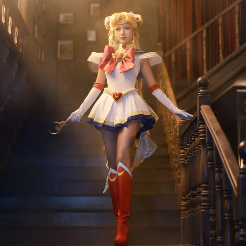 Vista 4 de MRHALLACG COS Anime Sailor Moon Usagi Tsukino SuperS - Vestido de combate para cosplay, disfraz de Halloween para niños y mujeres adultas