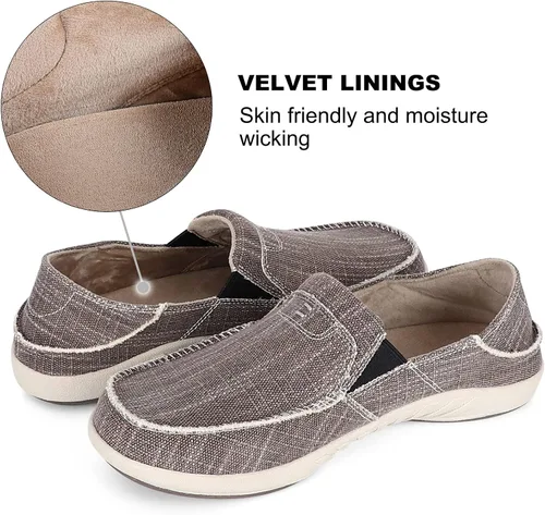 Vista 8 de Zapatos sin cordones para hombre, mocasines de lona para fascitis plantar con soporte para el arco, zapatos ortopédicos casuales antideslizantes