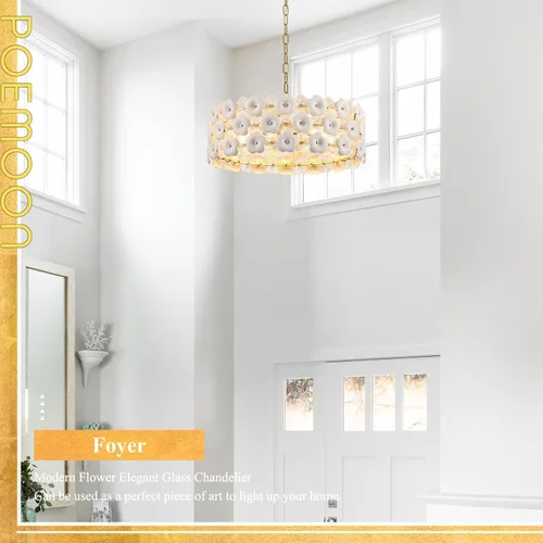 Vista 9 de Lámpara moderna de cristal de flores de 24 "8 luces de oro colgante
