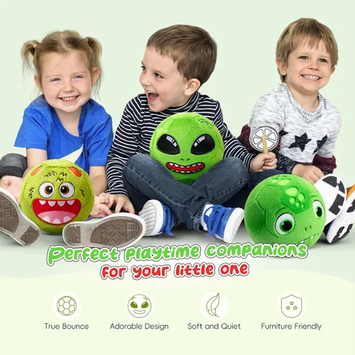 Vista 2 de VangeBow Pelotas de fútbol silenciosas para interiores para niños de 1 a 3 años, juguetes de fútbol de bebé inflables de felpa suave para niños