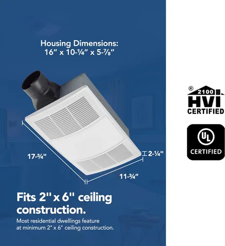 Vista 4 de Broan-NuTone BHFLED80 PowerHeat - Extractor de baño, calentador y combinación de luz LED, 80 CFM.